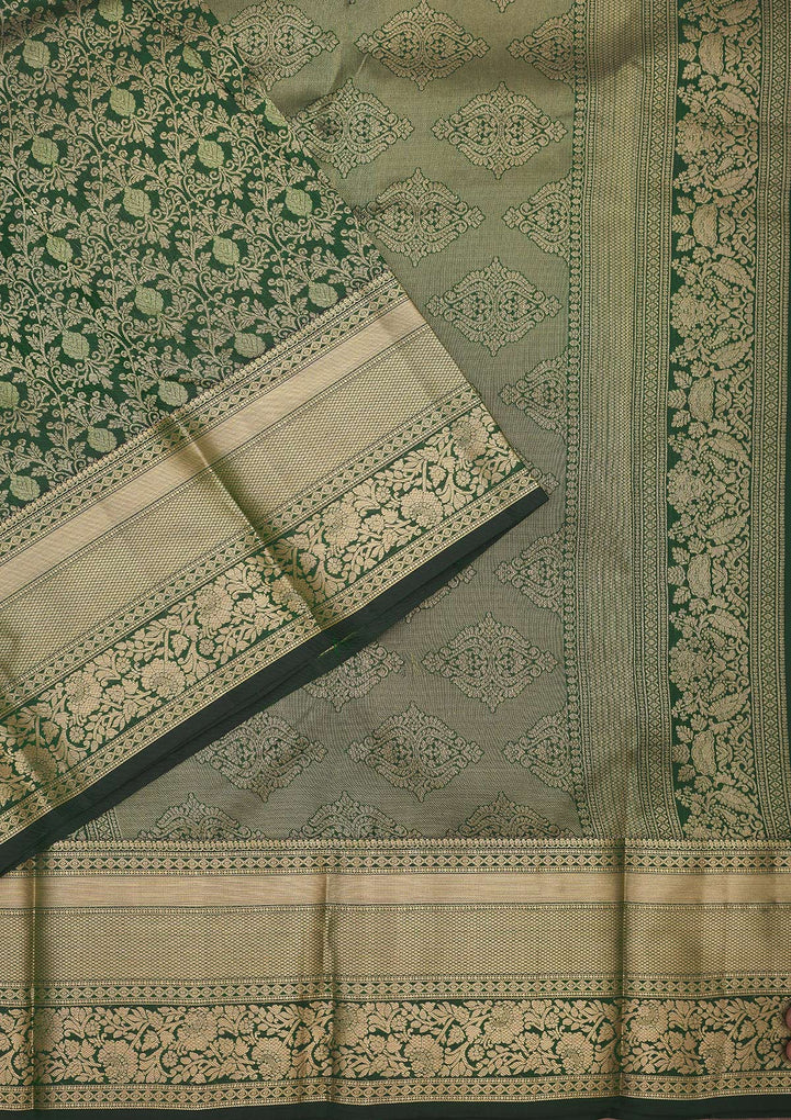 Bottle Green Zariwork Pure Silk Saree