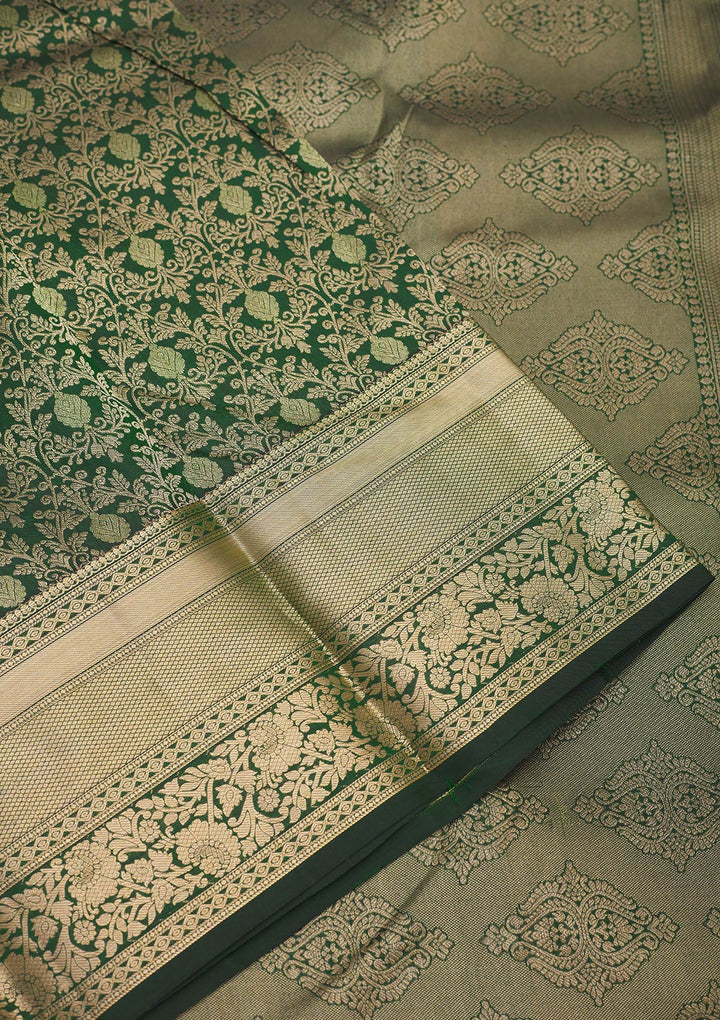 Bottle Green Zariwork Pure Silk Saree