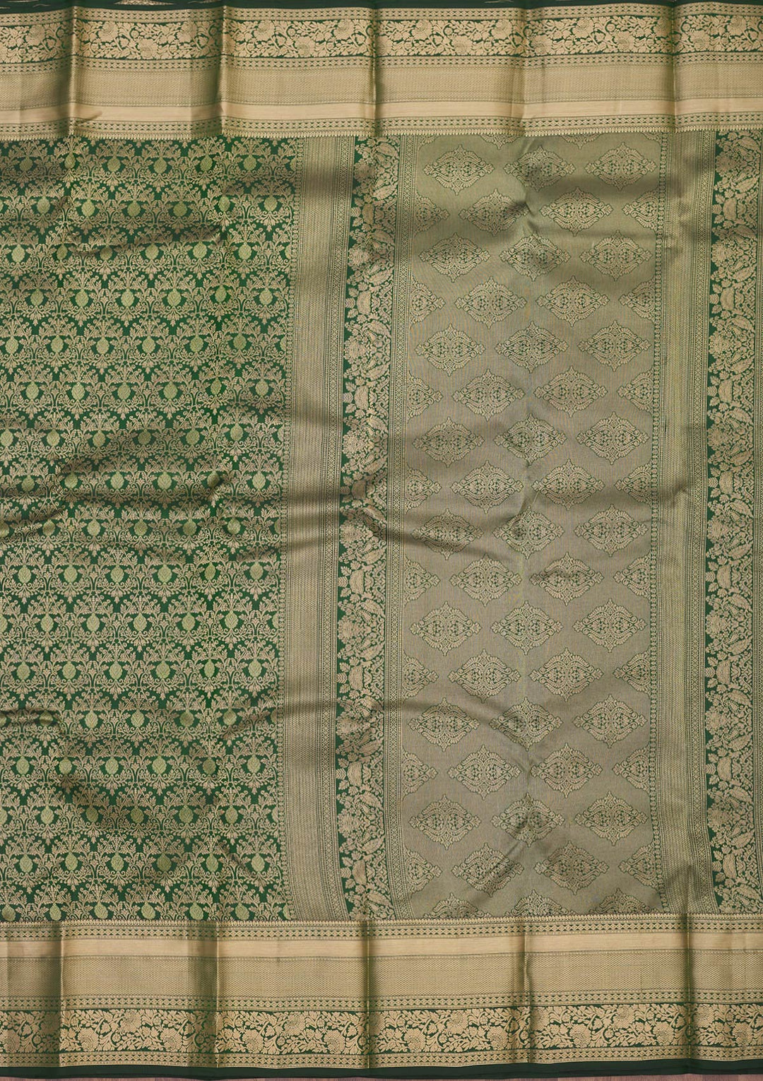 Bottle Green Zariwork Pure Silk Saree