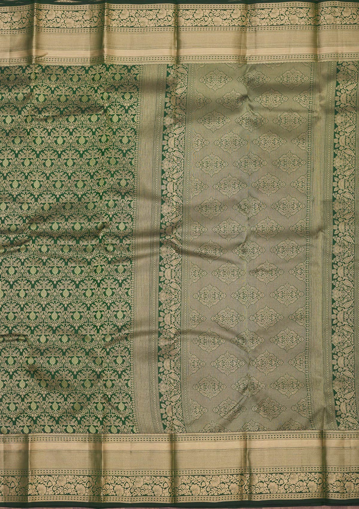 Bottle Green Zariwork Pure Silk Saree