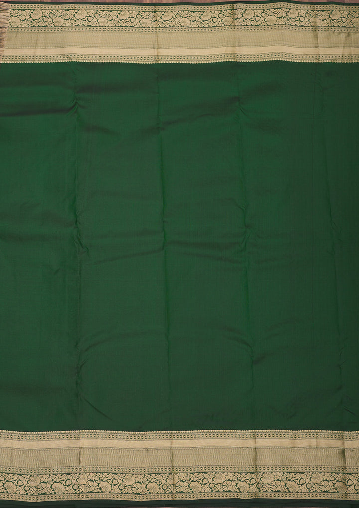 Bottle Green Zariwork Pure Silk Saree
