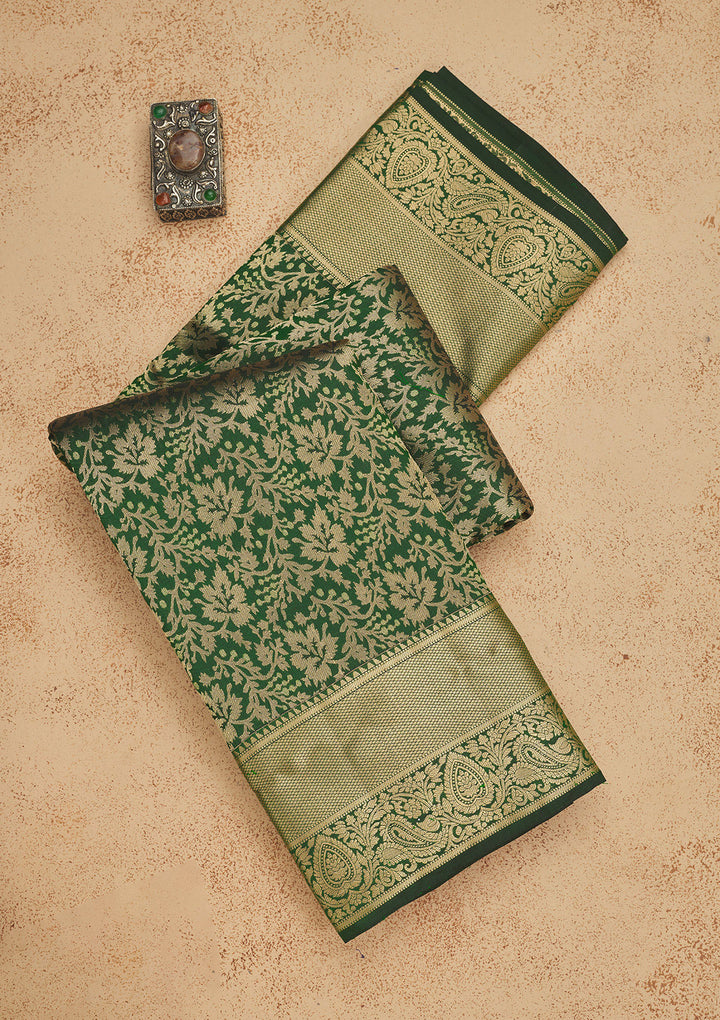 Bottle Green Zariwork Pure Silk Saree