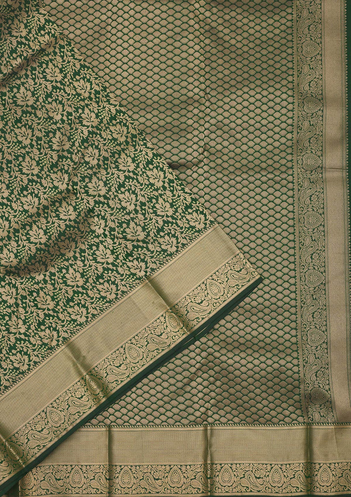Bottle Green Zariwork Pure Silk Saree