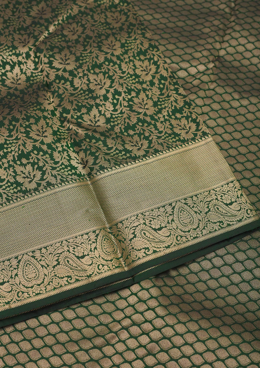 Bottle Green Zariwork Pure Silk Saree