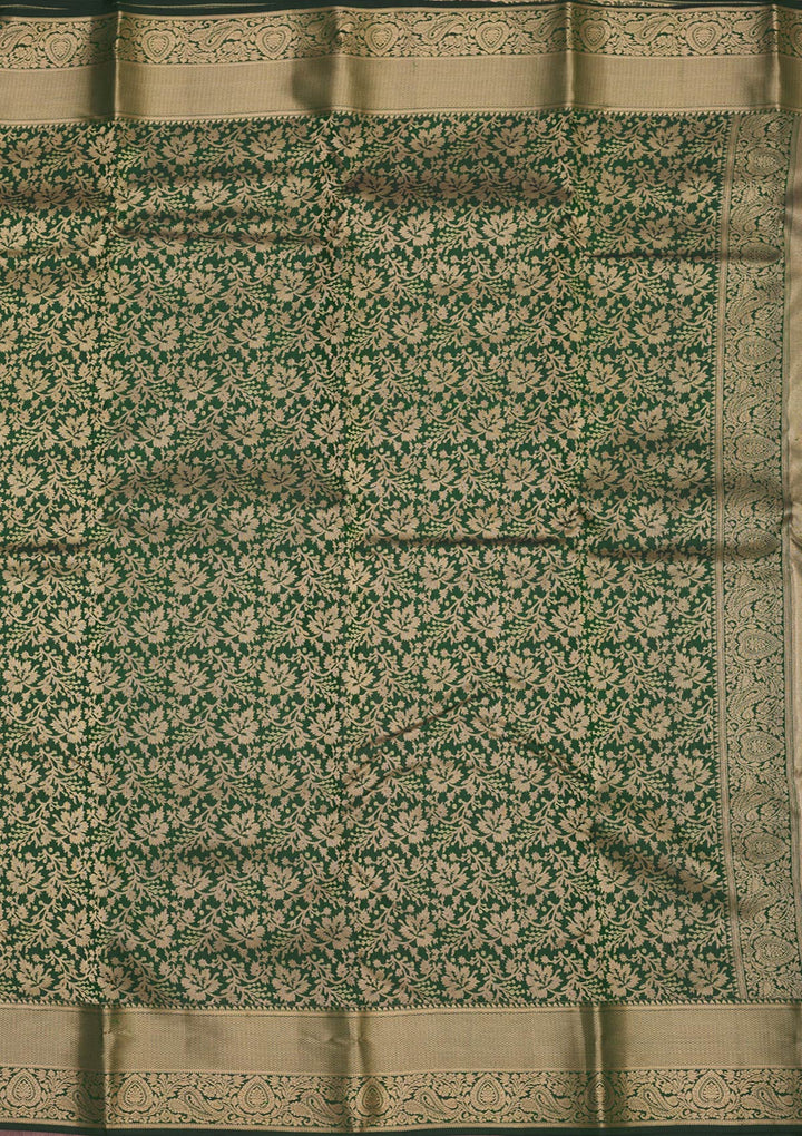 Bottle Green Zariwork Pure Silk Saree