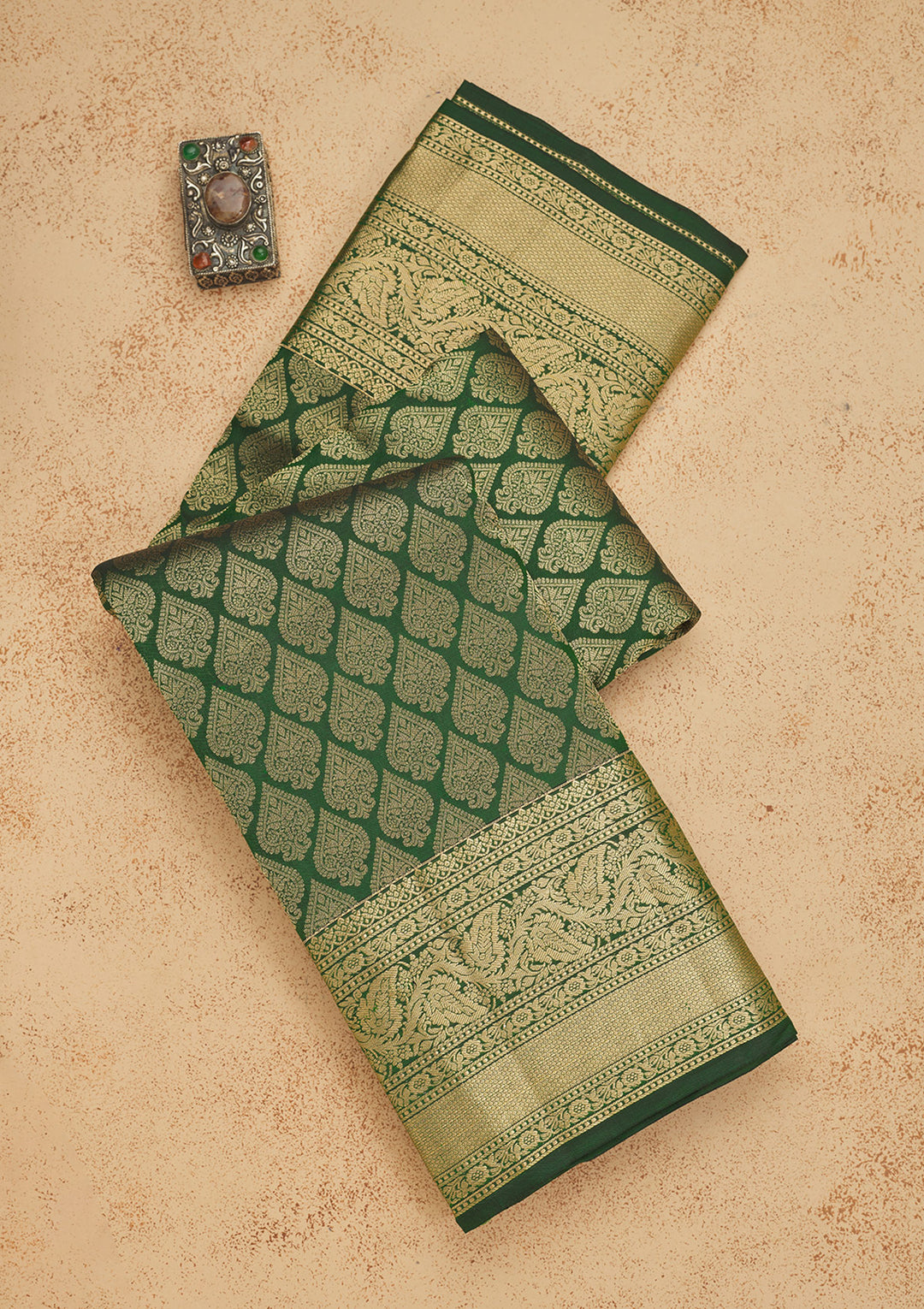 Bottle Green Zariwork Pure Silk Saree