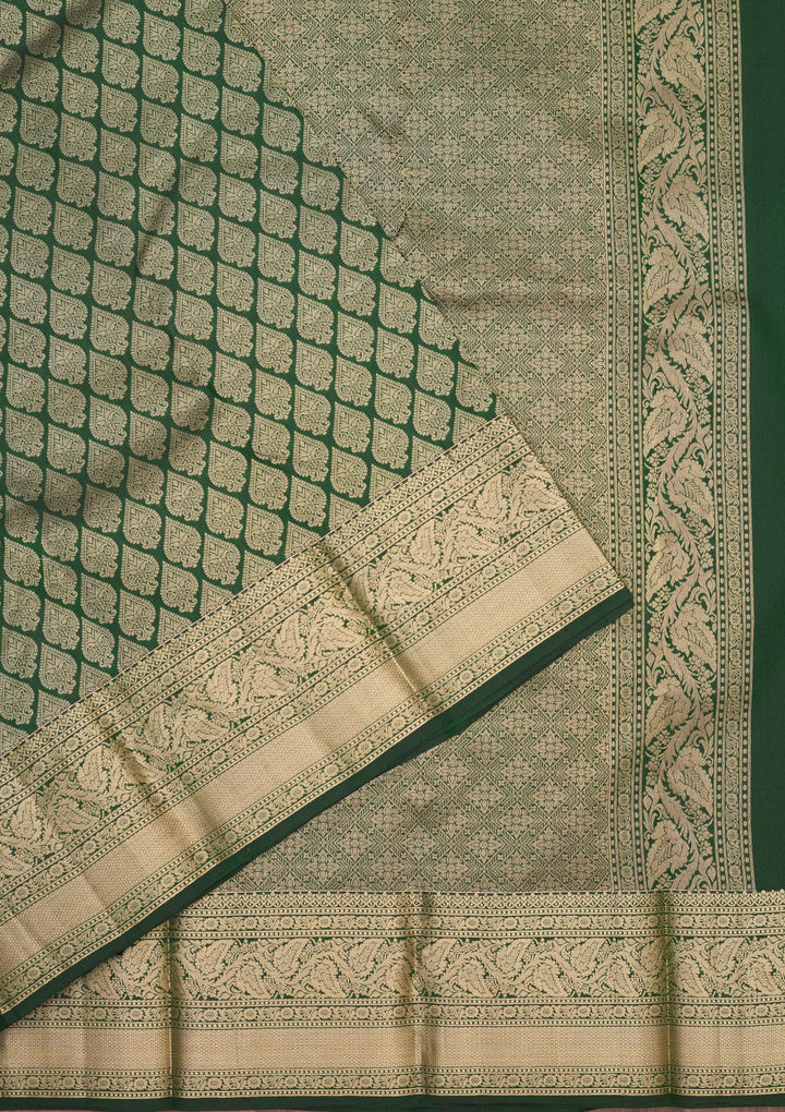 Bottle Green Zariwork Pure Silk Saree