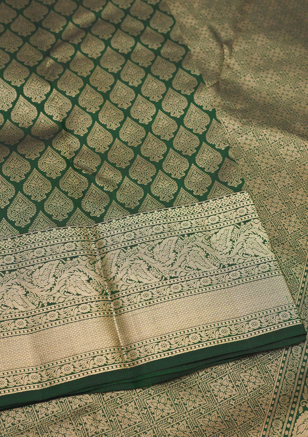 Bottle Green Zariwork Pure Silk Saree