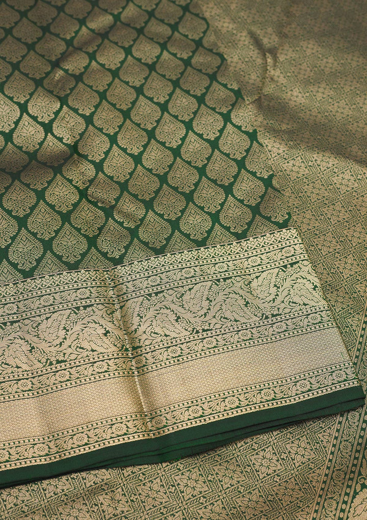 Bottle Green Zariwork Pure Silk Saree