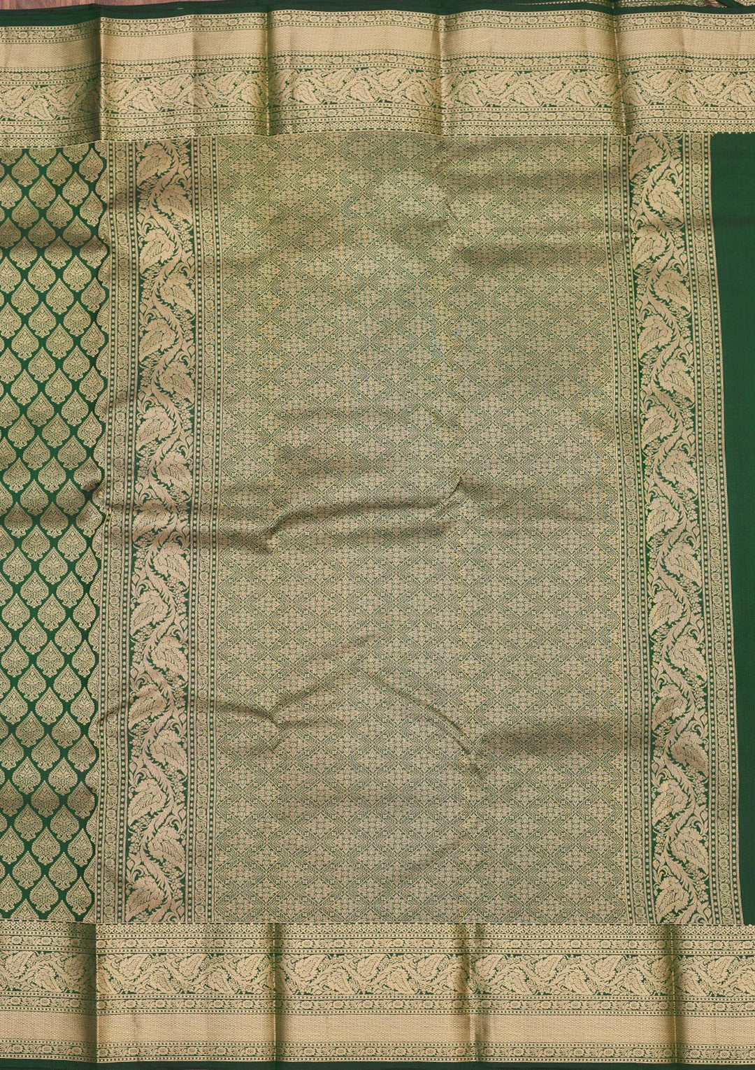 Bottle Green Zariwork Pure Silk Saree