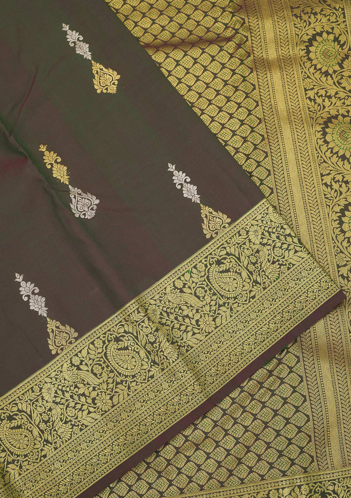 Bottle Green Zariwork Pure Silk Saree