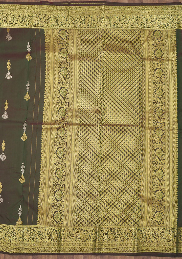 Bottle Green Zariwork Pure Silk Saree