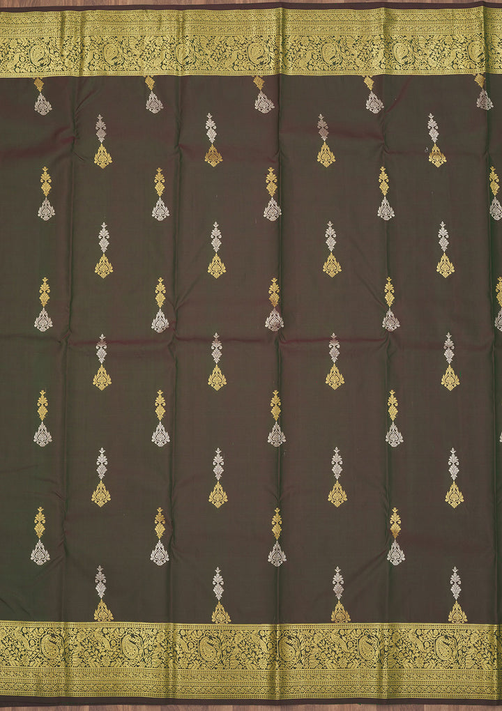 Bottle Green Zariwork Pure Silk Saree