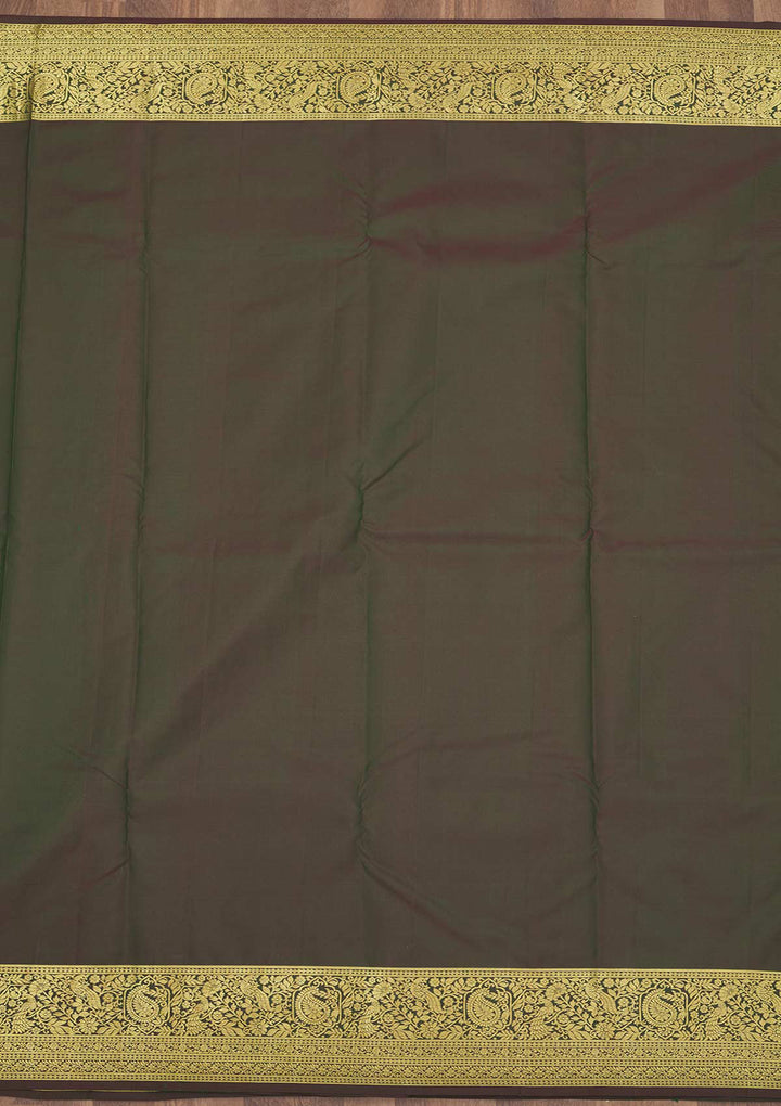 Bottle Green Zariwork Pure Silk Saree
