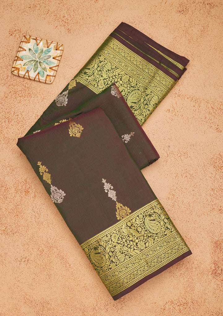Bottle Green Zariwork Pure Silk Saree