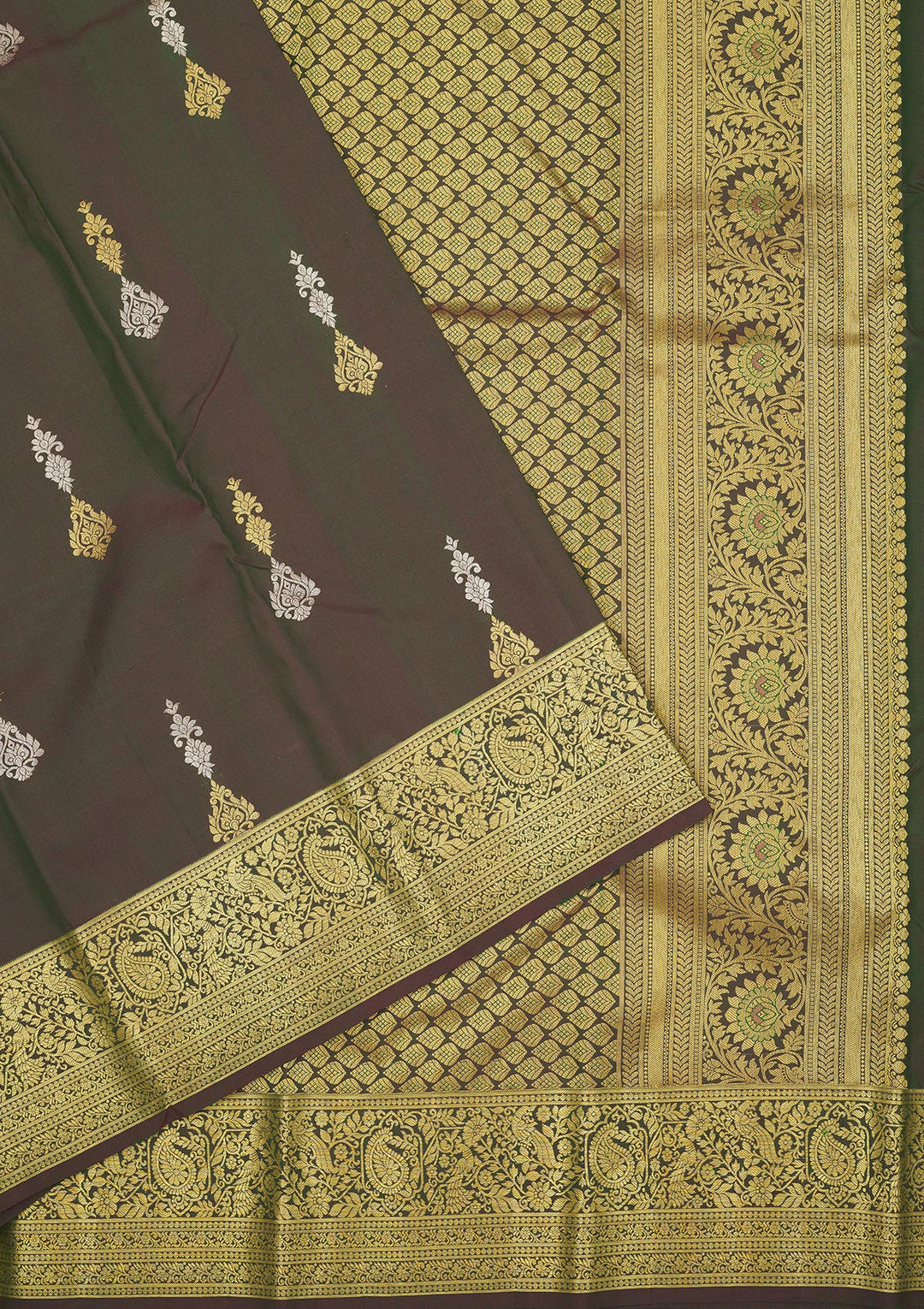Bottle Green Zariwork Pure Silk Saree
