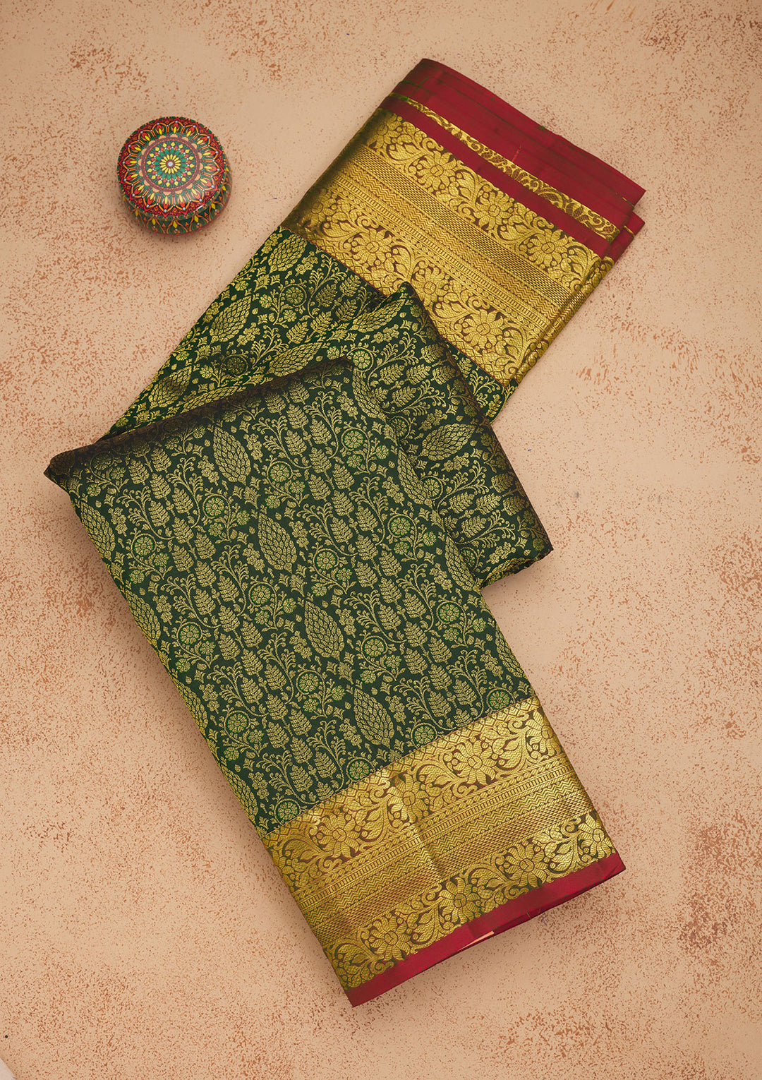 Bottle Green Zariwork Pure Silk Saree