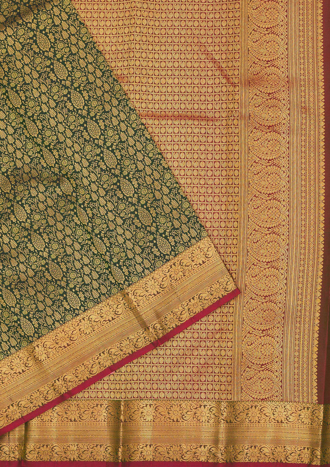 Bottle Green Zariwork Pure Silk Saree