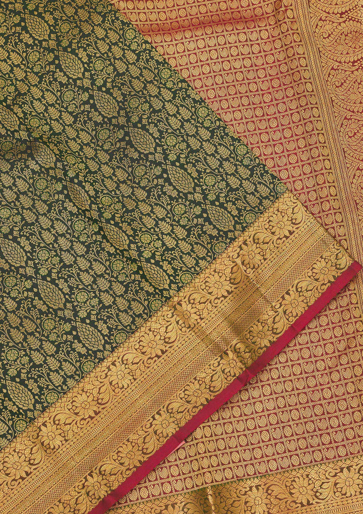 Bottle Green Zariwork Pure Silk Saree