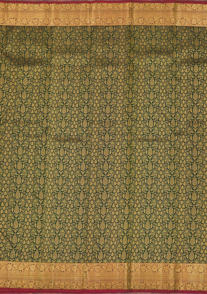 Bottle Green Zariwork Pure Silk Saree