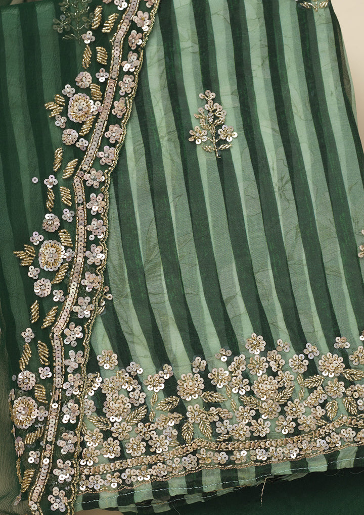 Bottle Green Cutdana Semi Crepe Unstitched Salwar Suit