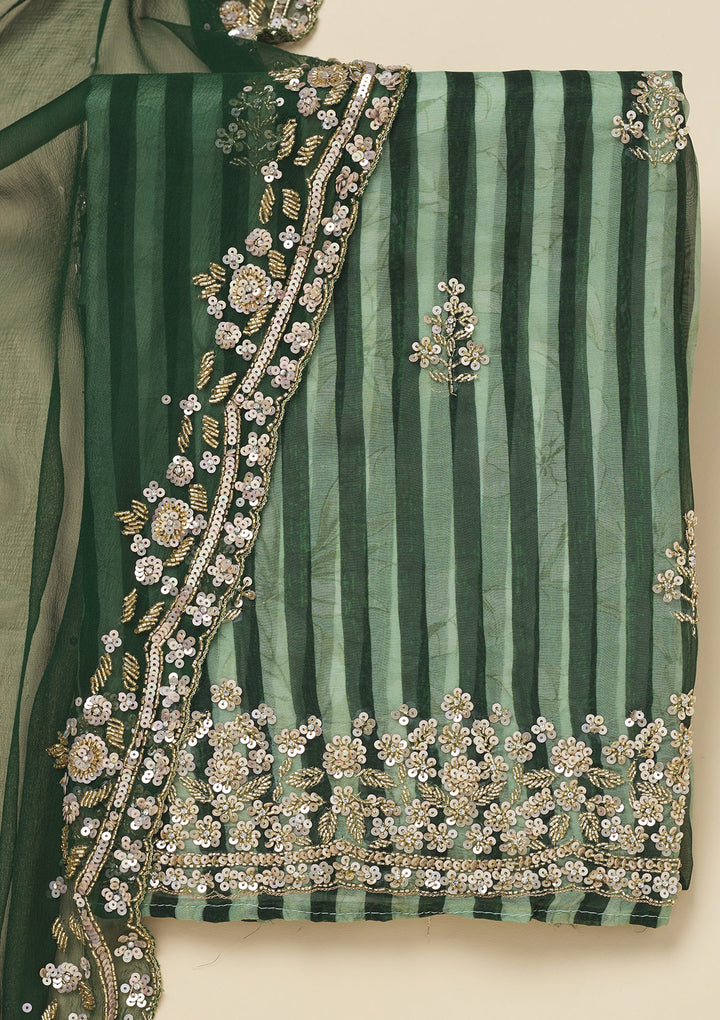 Bottle Green Cutdana Semi Crepe Unstitched Salwar Suit