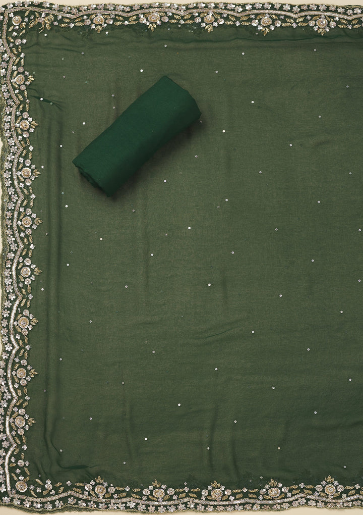 Bottle Green Cutdana Semi Crepe Unstitched Salwar Suit