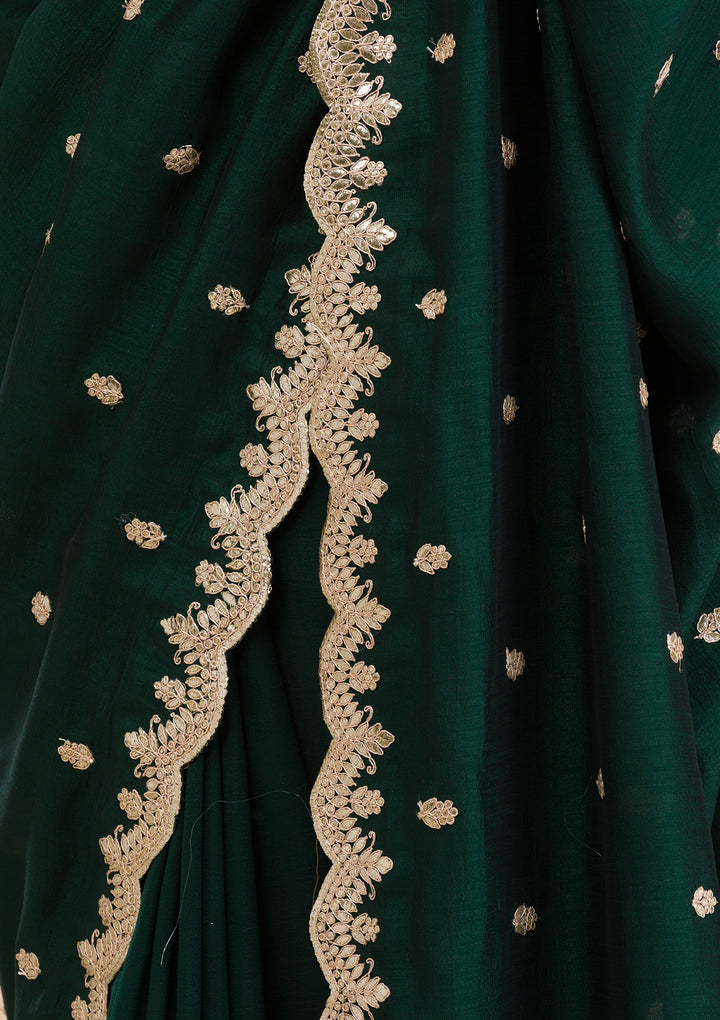 Bottle Green Gotapatti Raw Silk Saree