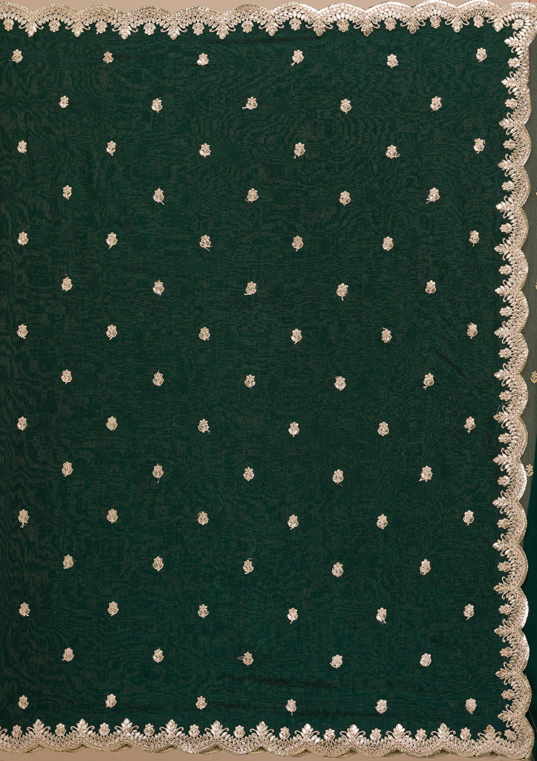 Bottle Green Gotapatti Raw Silk Saree