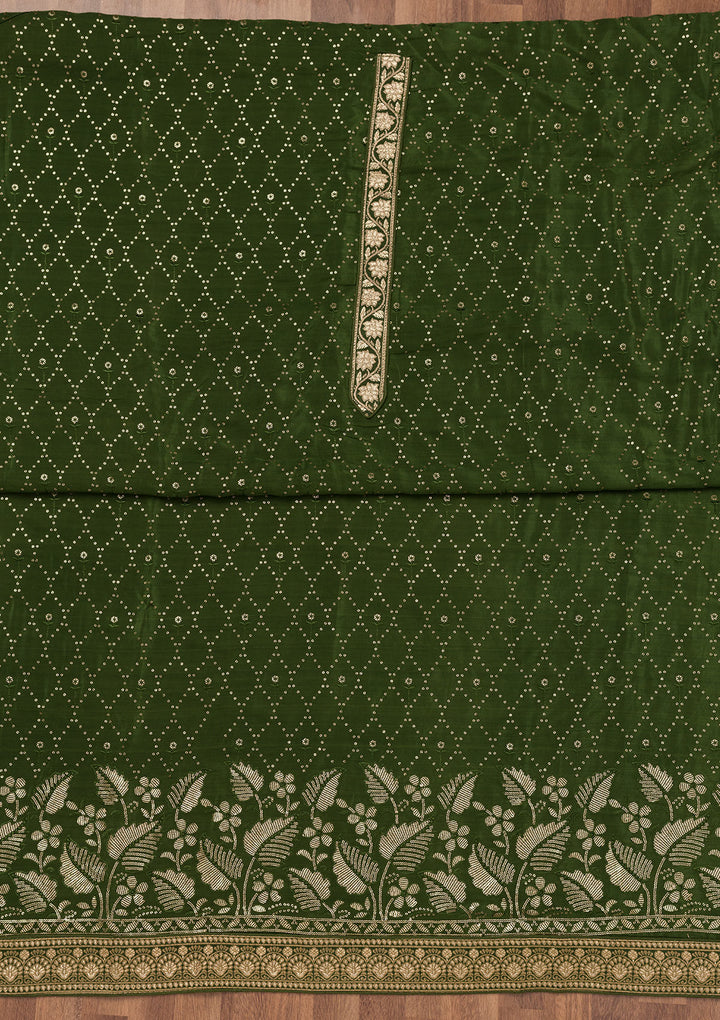 Bottle Green Sequins Semi Crepe Unstitched Salwar Suit