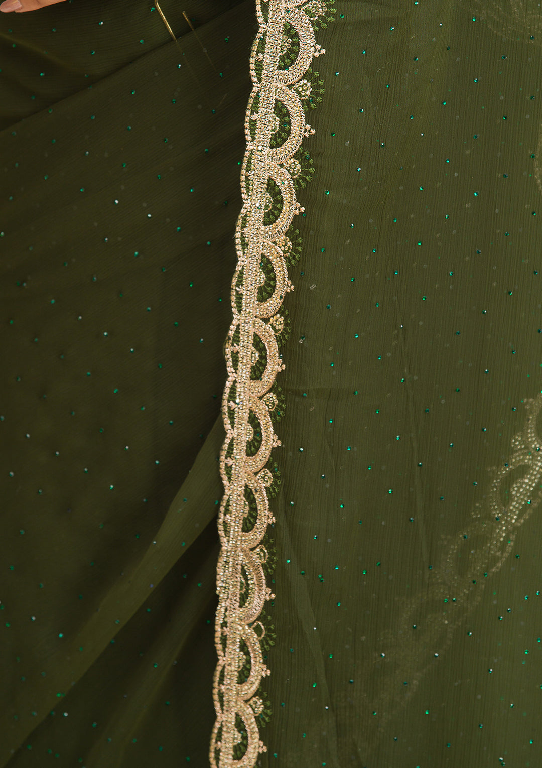 Bottle Green Silver Stonework Chiffon Saree