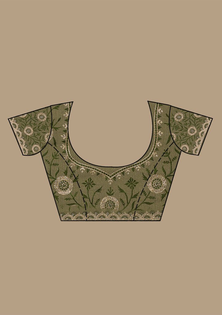 Bottle Green Silver Stonework Chiffon Saree