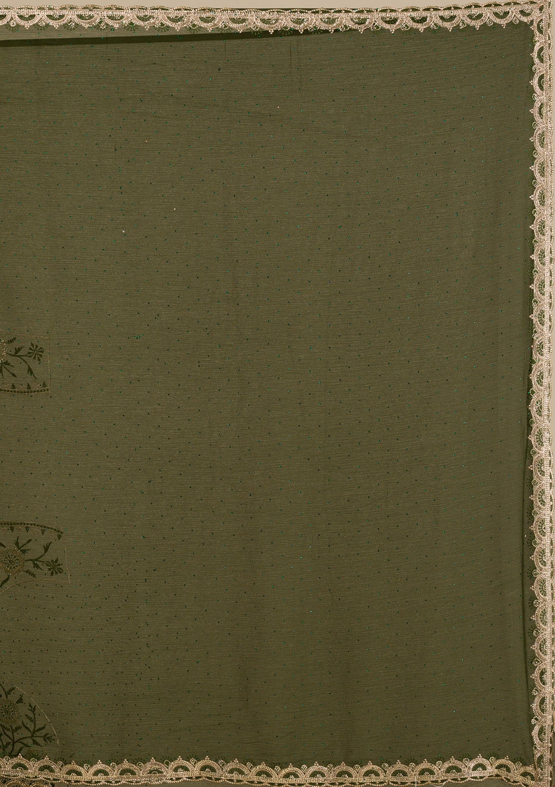 Bottle Green Silver Stonework Chiffon Saree