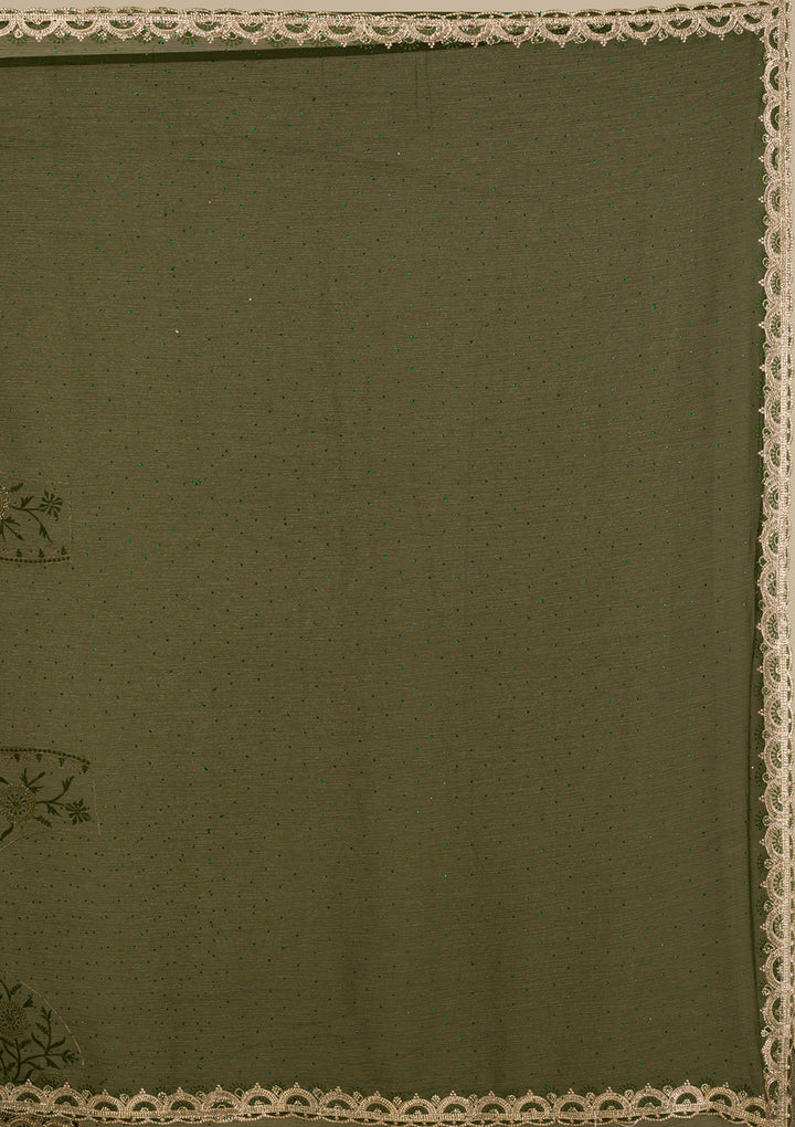 Bottle Green Silver Stonework Chiffon Saree