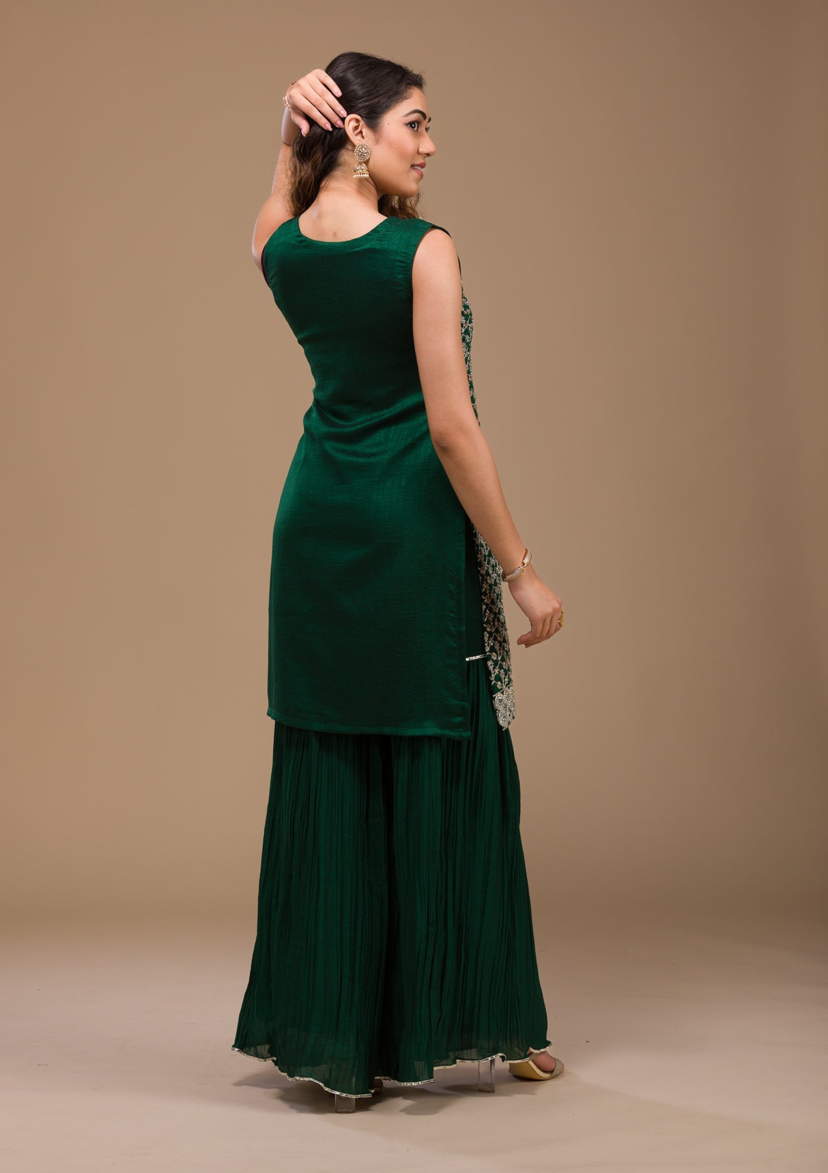 Maxi Dress with Lace Top and Tulle Bottom - Bottle Green - Be Fabulous