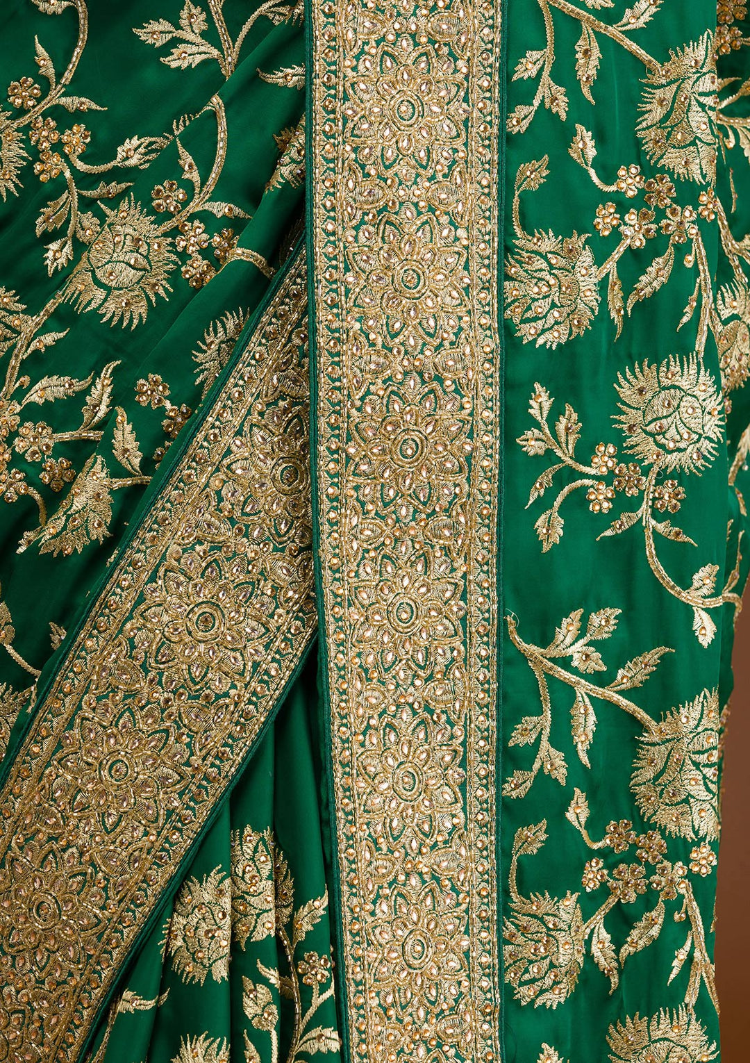 Bottle Green Stonework Crepe Saree