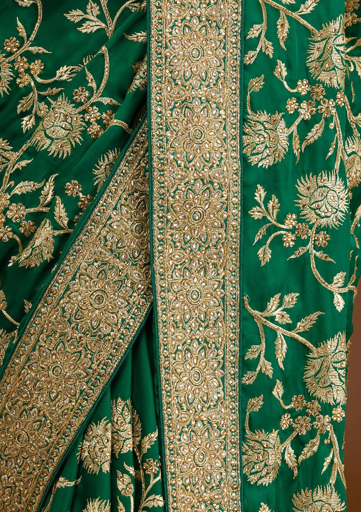 Bottle Green Stonework Crepe Saree