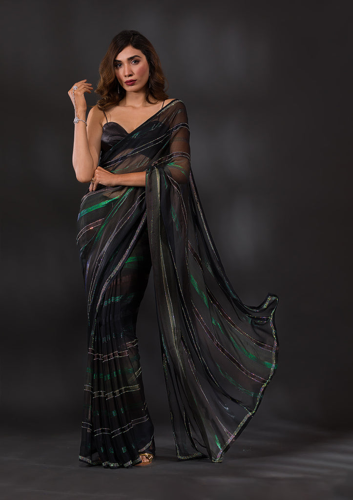 Green Gown Saree With Embroidery Design by Archana Kochhar at Pernia's Pop  Up Shop 2023