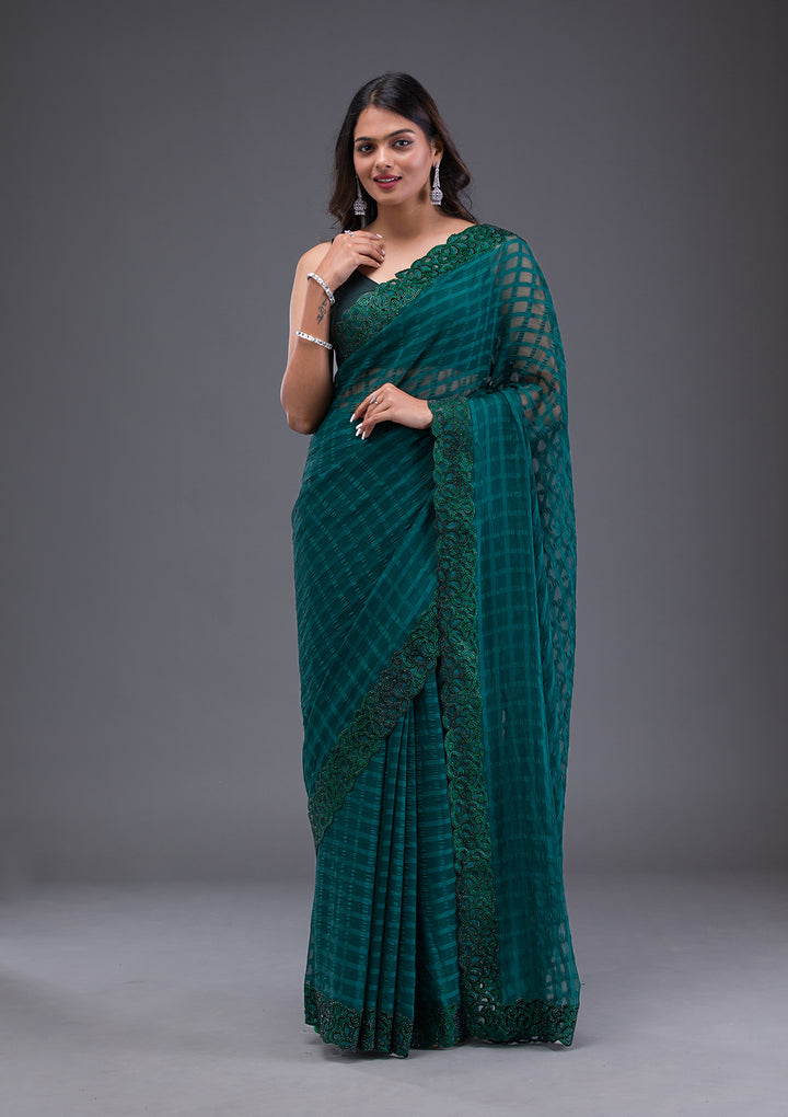 Bottle Green Swarovski Satin Saree