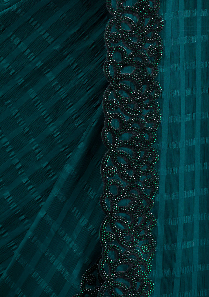 Bottle Green Swarovski Satin Saree
