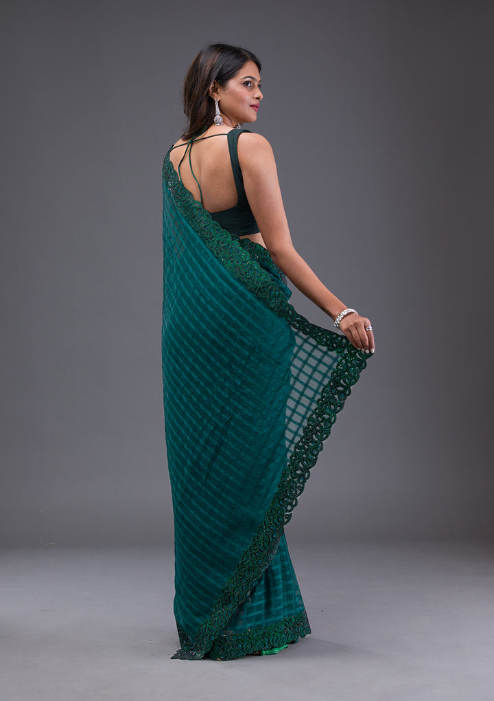 Bottle Green Swarovski Satin Saree