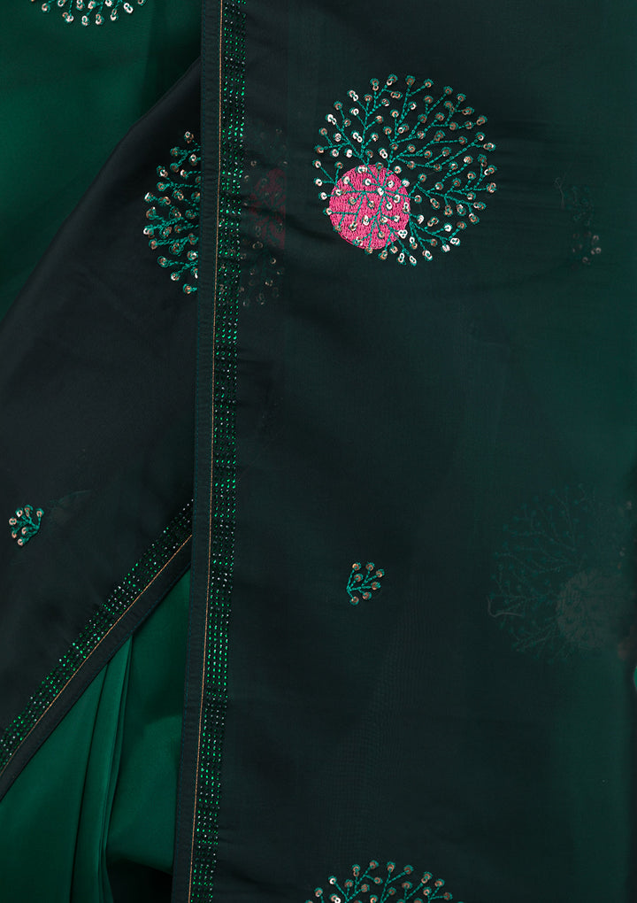 Bottle Green Swarovski Satin Saree