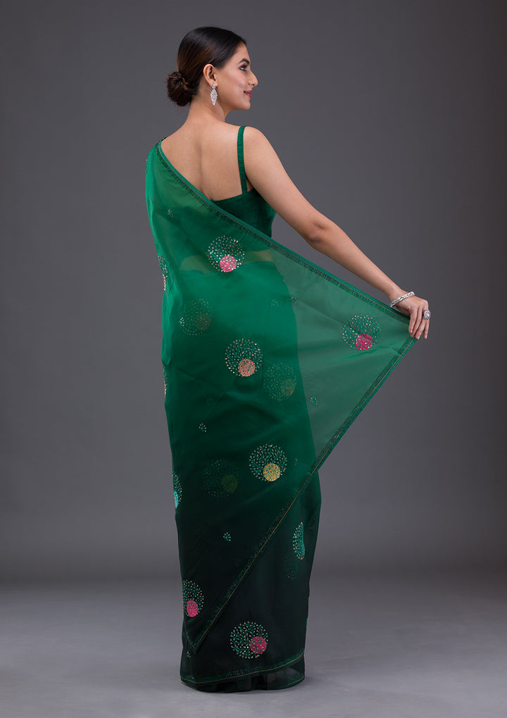 Bottle Green Swarovski Satin Saree