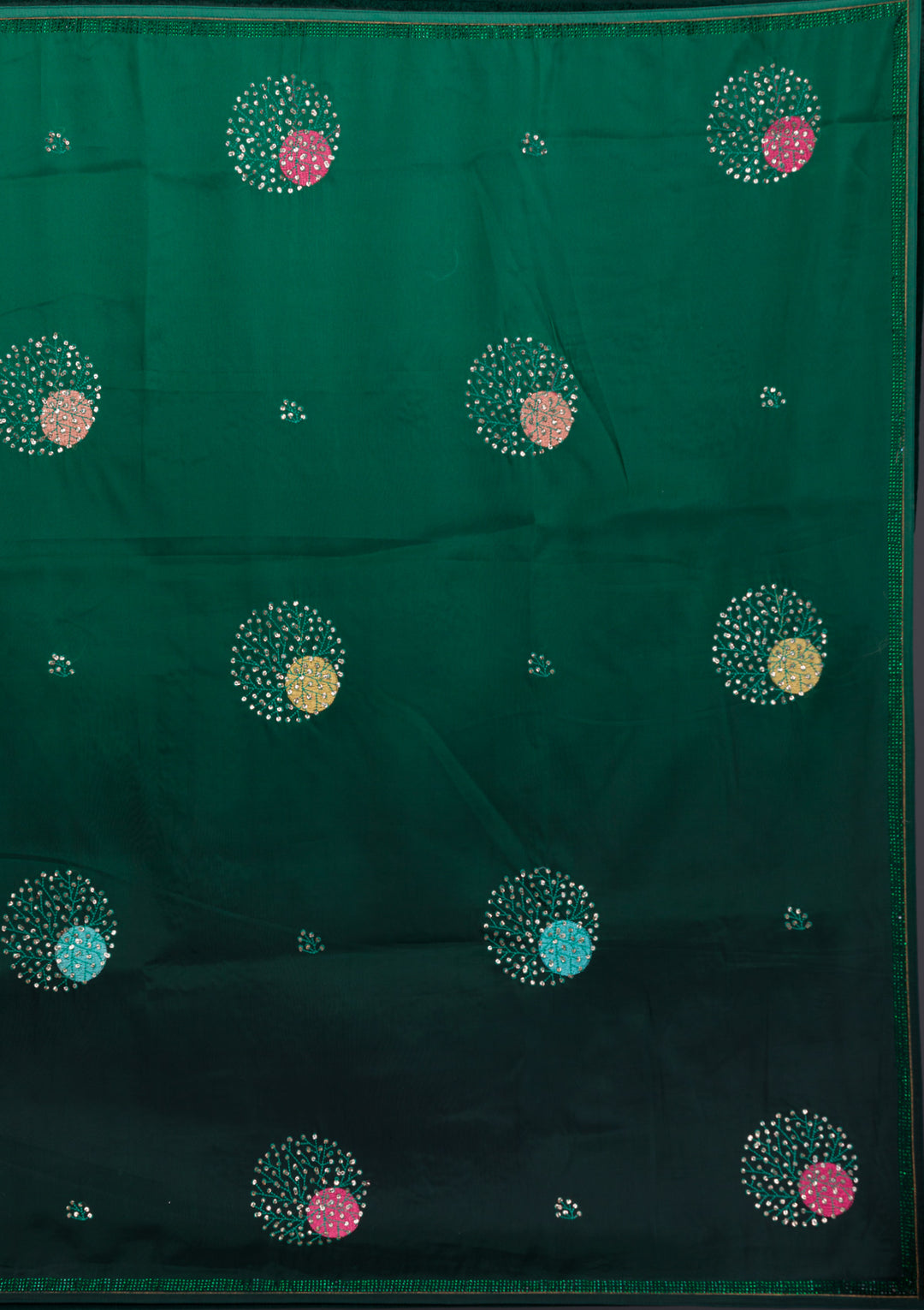 Bottle Green Swarovski Satin Saree
