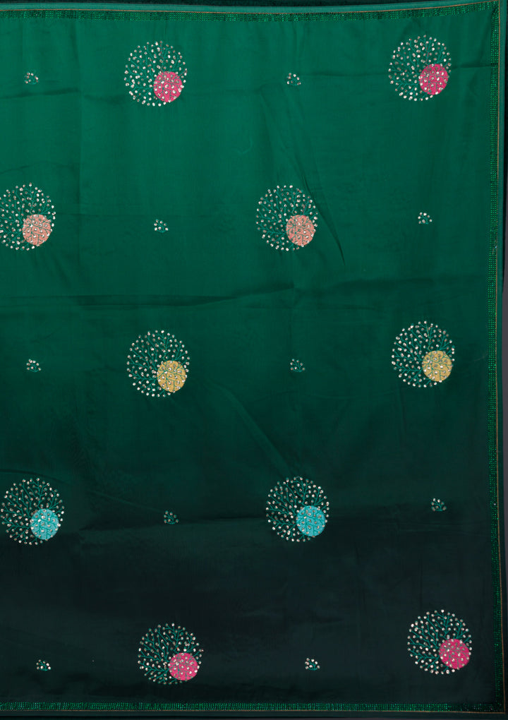 Bottle Green Swarovski Satin Saree