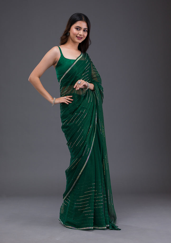 Bottle Green Swarovski Satin Saree