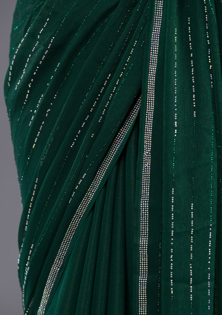 Bottle Green Swarovski Satin Saree