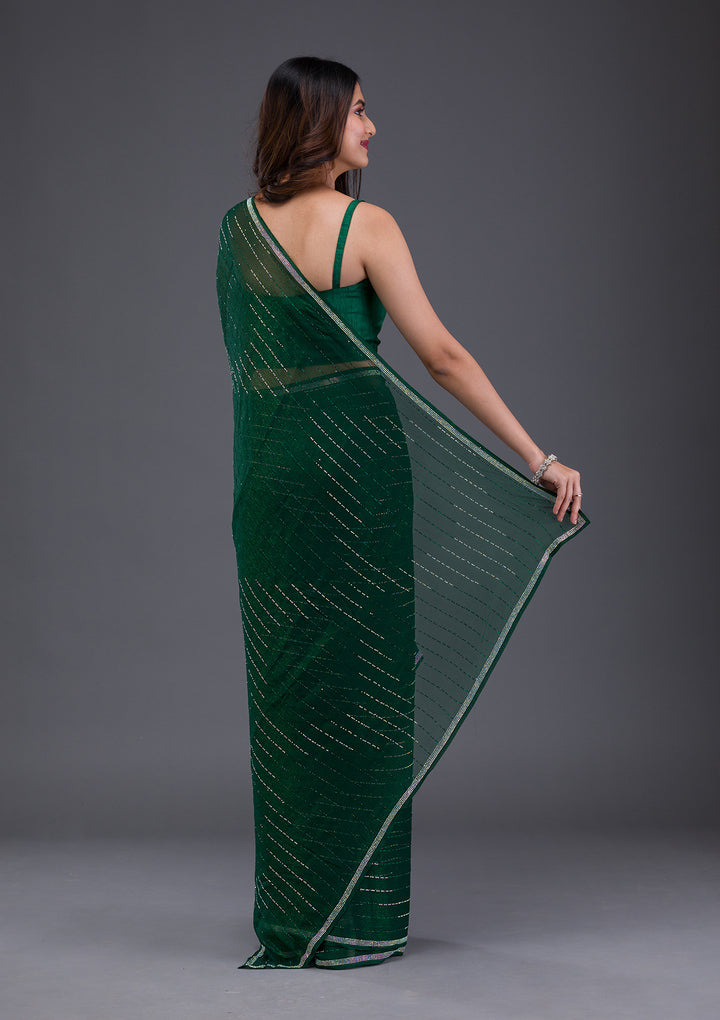 Bottle Green Swarovski Satin Saree