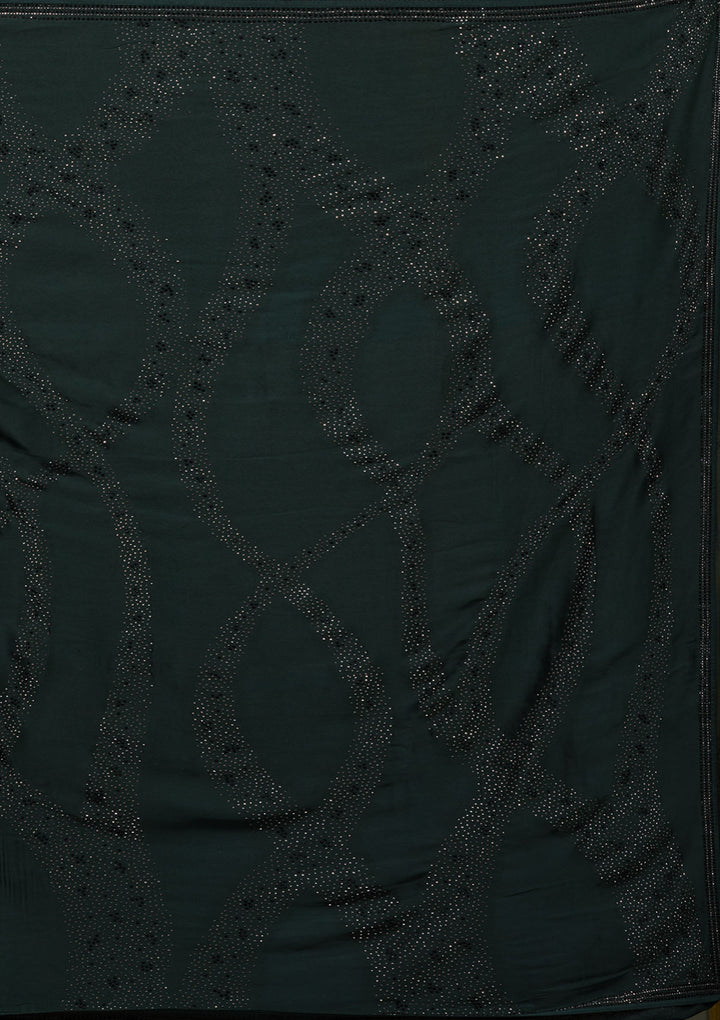 Bottle Green Swarovski Semi Crepe Saree-Koskii