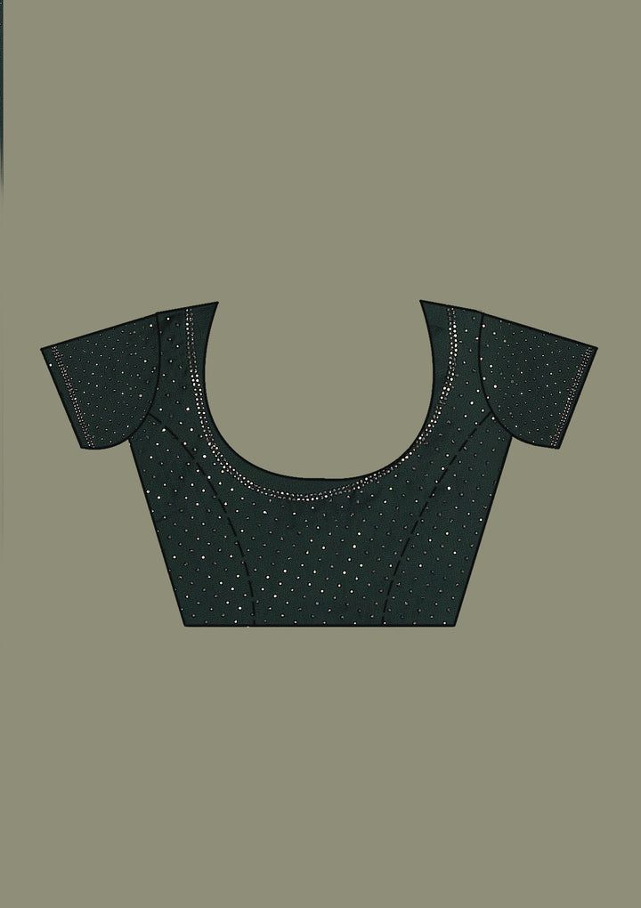 Bottle Green Swarovski Semi Crepe Saree-Koskii